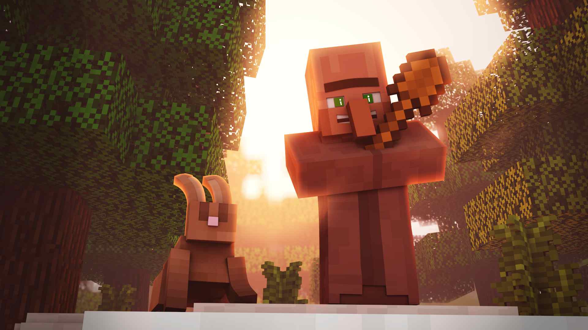 草方块与原木的像素风背景